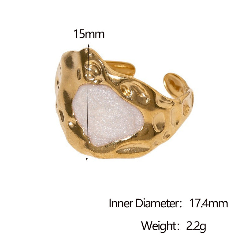 Anello da donna regolabile in acciaio inossidabile con placcatura in oro e finitura a smalto, dal design geometrico e minimalista