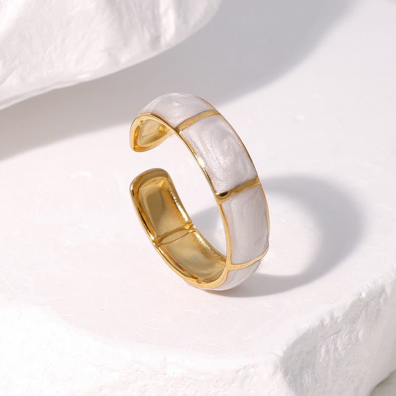 Minimalist Fashion Ring with Bamboo Joint Design in Stainless Steel with Gold Plating for Women
