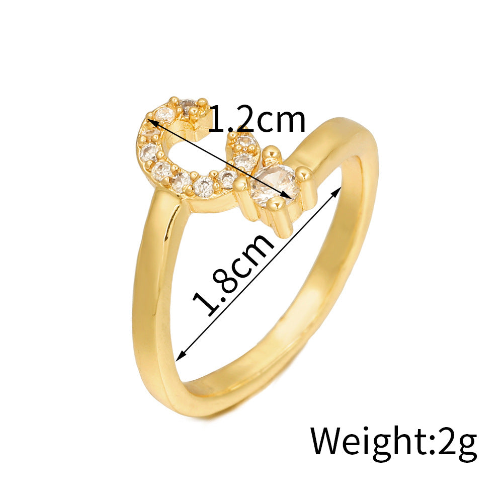 Adjustable Letter Ring Brass Plated with Cubic Zirconia for Women and Men