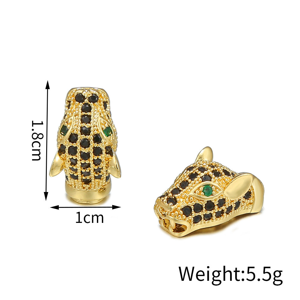 Minimalist Gold Plated Brass Leopard Head Charm Bar with Cubic Zirconia for DIY Bracelet Necklace