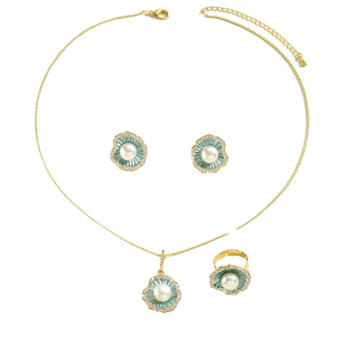 Conjunto de collar con colgante de loto floral fresco y dulce para mujer con cadena de aleación e incrustaciones de diamantes de imitación