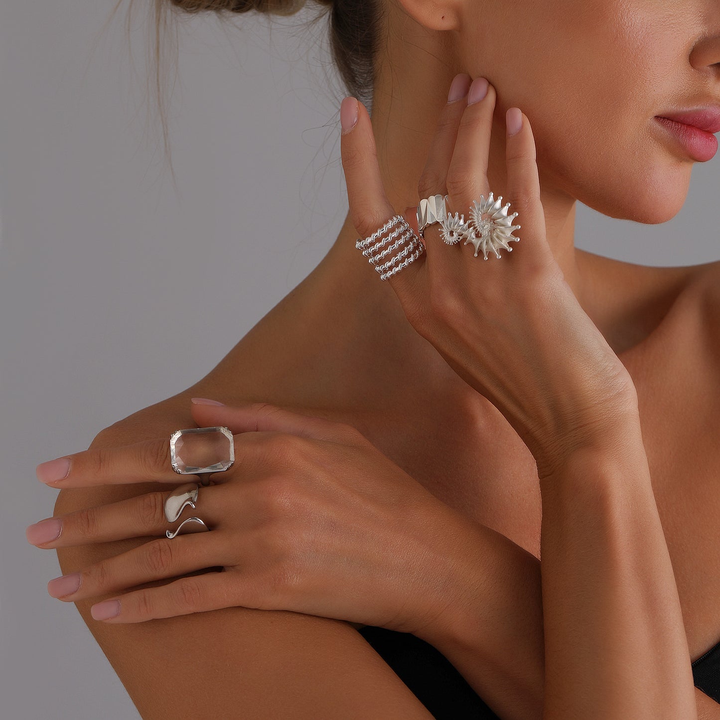 Minimalist Geometric Matte Metal Adjustable Ring with Plated Finish for Women