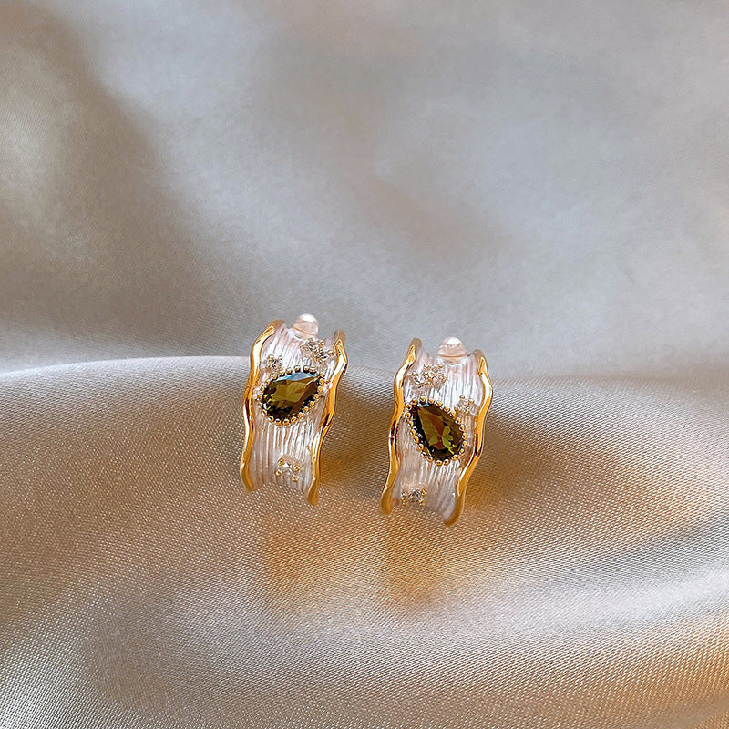 Orecchini a perno da donna geometrici minimalisti alla moda con perle e finitura smaltata
