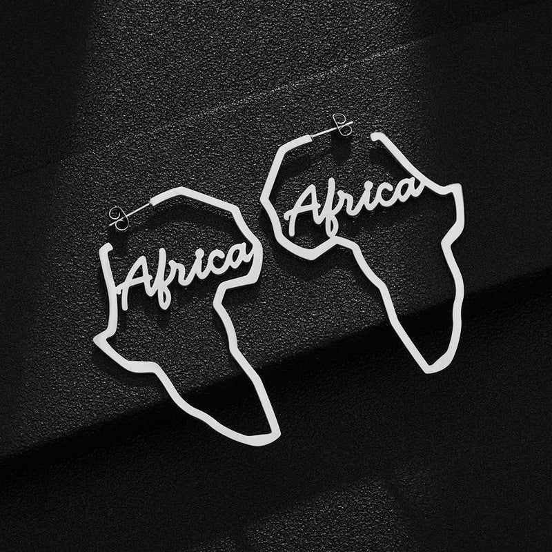 Orecchini a Mappa dell'Africa con Amore Geometrico, in Acciaio Inossidabile Dorato, per Donne, alla Moda, Casual