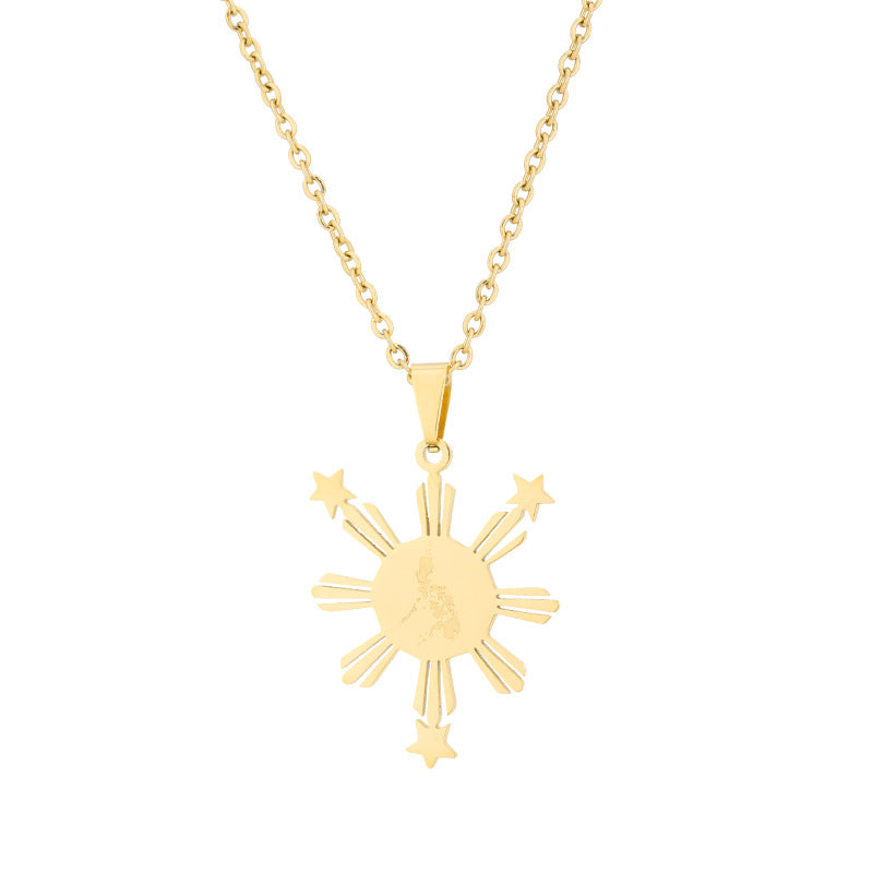 Collana unisex con ciondolo geometrico in acciaio al titanio placcato oro, stile a catena incrociata
