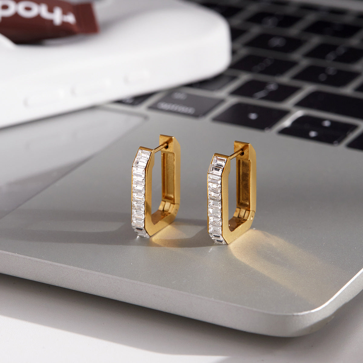 Orecchini a Cerchio Geometrici in Acciaio Inossidabile con Strass, Ipoallergenici, Placcati, Gioielli di Moda da Donna