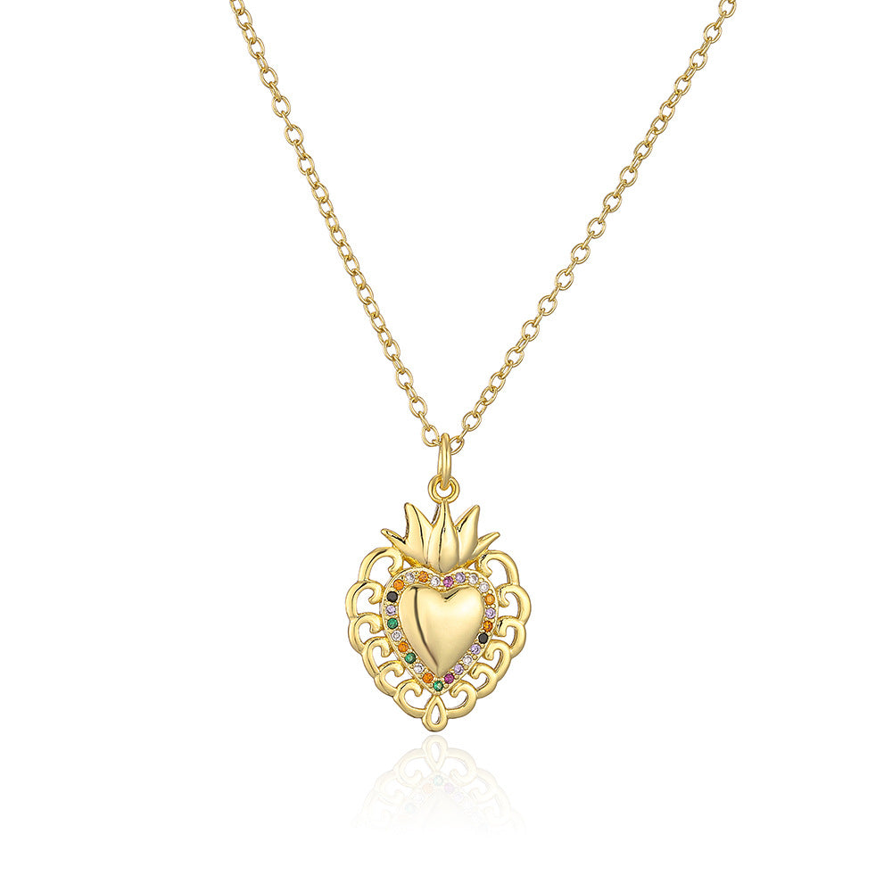 Elegante collana pendente a forma di cuore da donna in ottone placcato oro 18 carati e zirconi micro-incastonati