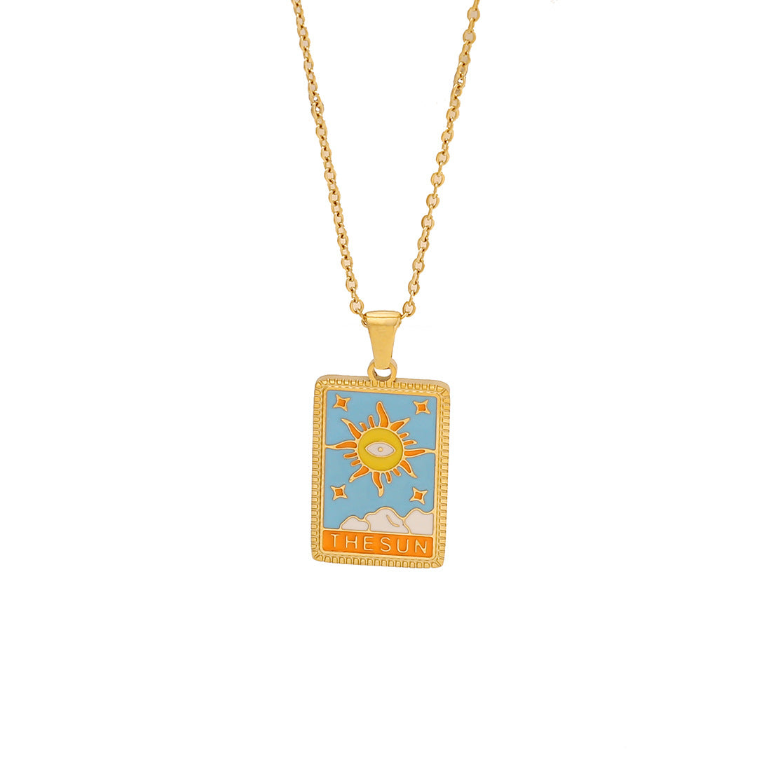 Minimalist Geometric Tarot Pendant Necklace in Stainless Steel with Enamel Finish