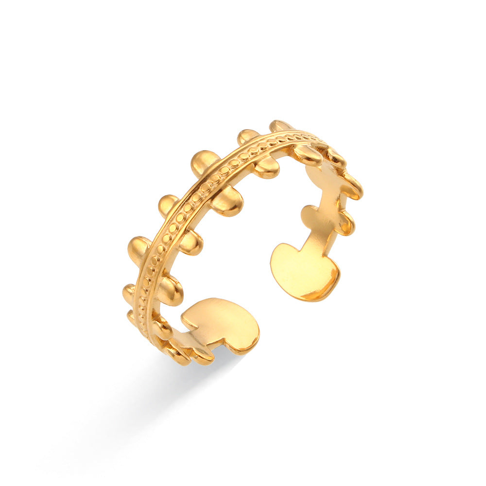 Anillo abierto trenzado de acero inoxidable calado geométrico a la moda para mujer con acabado chapado