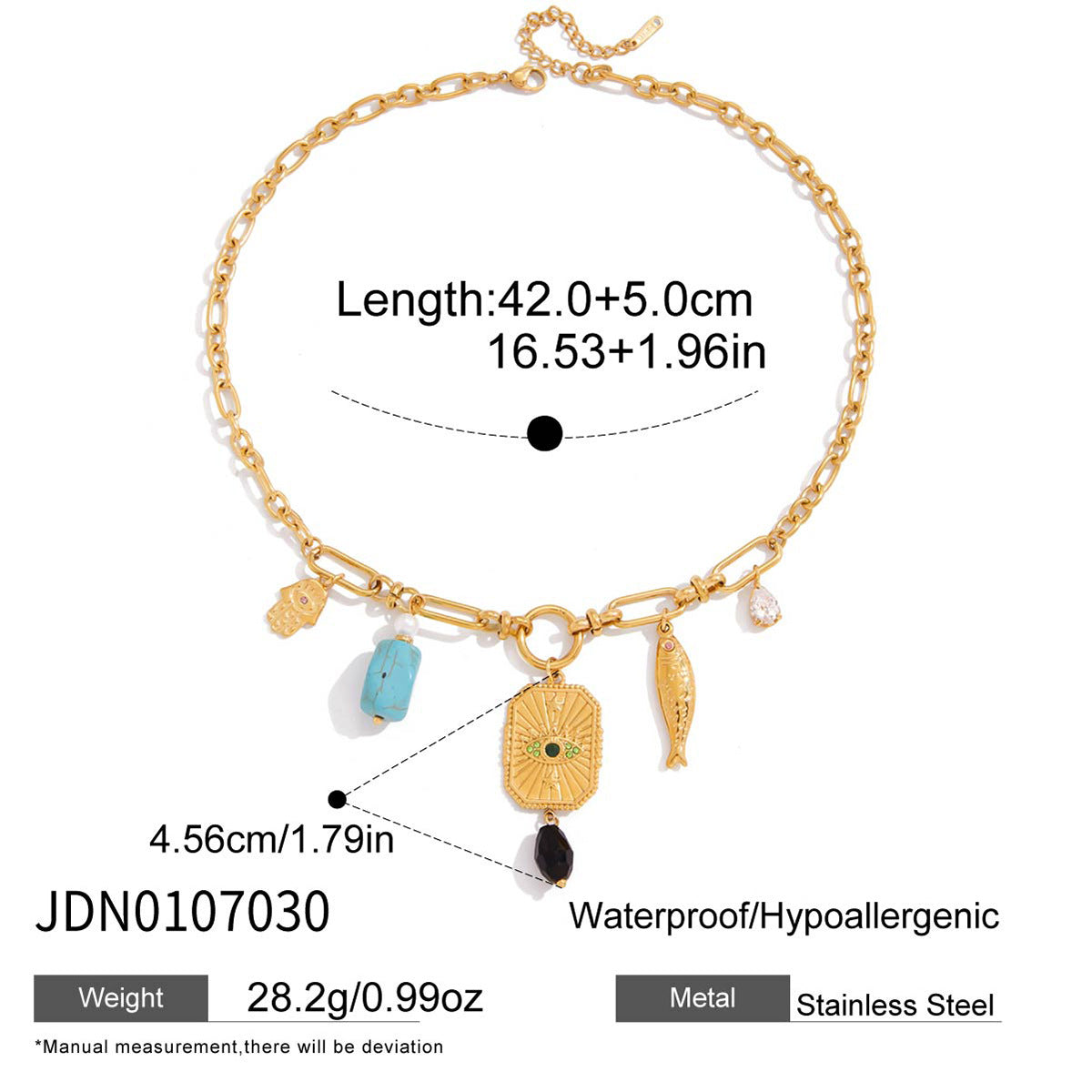 Collana con ciondolo a occhio di Allah geometrico in acciaio al titanio con finitura placcata per donna