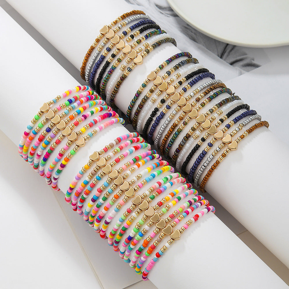 Fashion Casual Heart Glass Beads Handmade Multi-Layer Stretch Bracelet