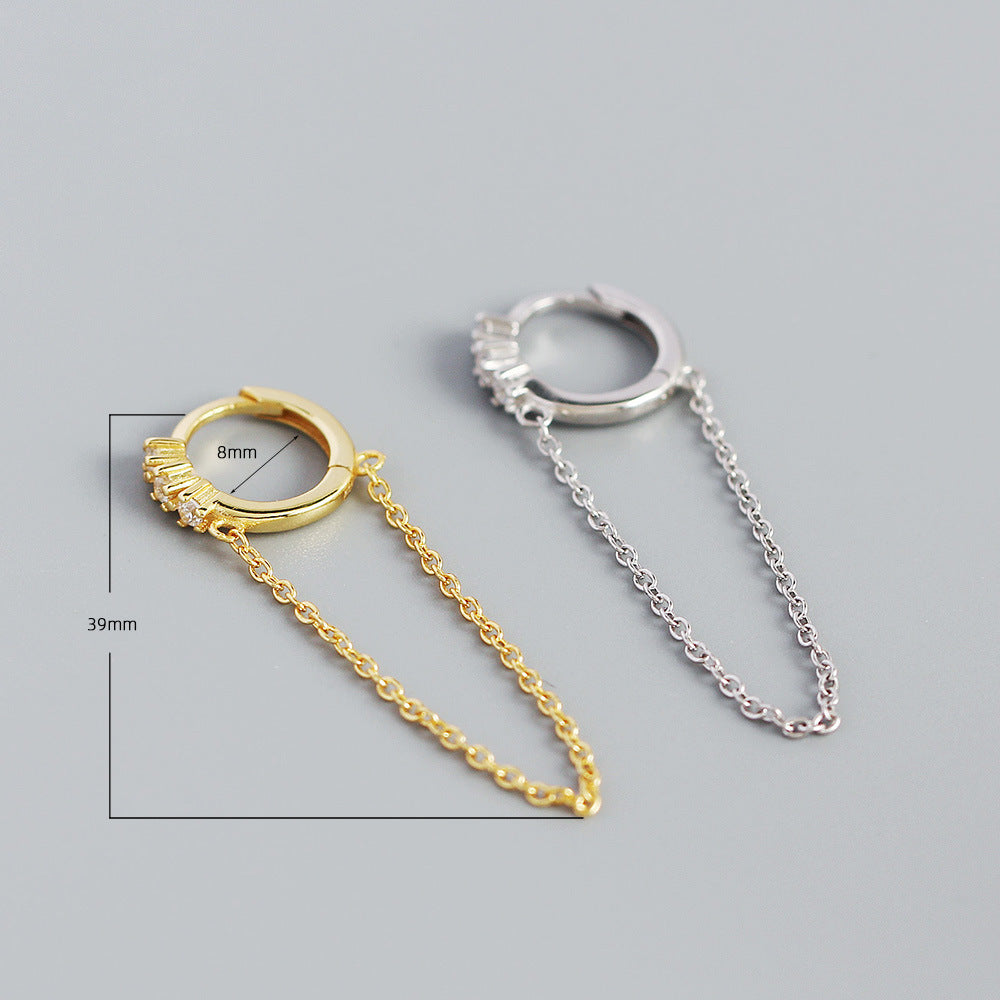 Orecchini pendenti da donna lunghi, a catena, in argento sterling 925, con zirconi cubici geometrici