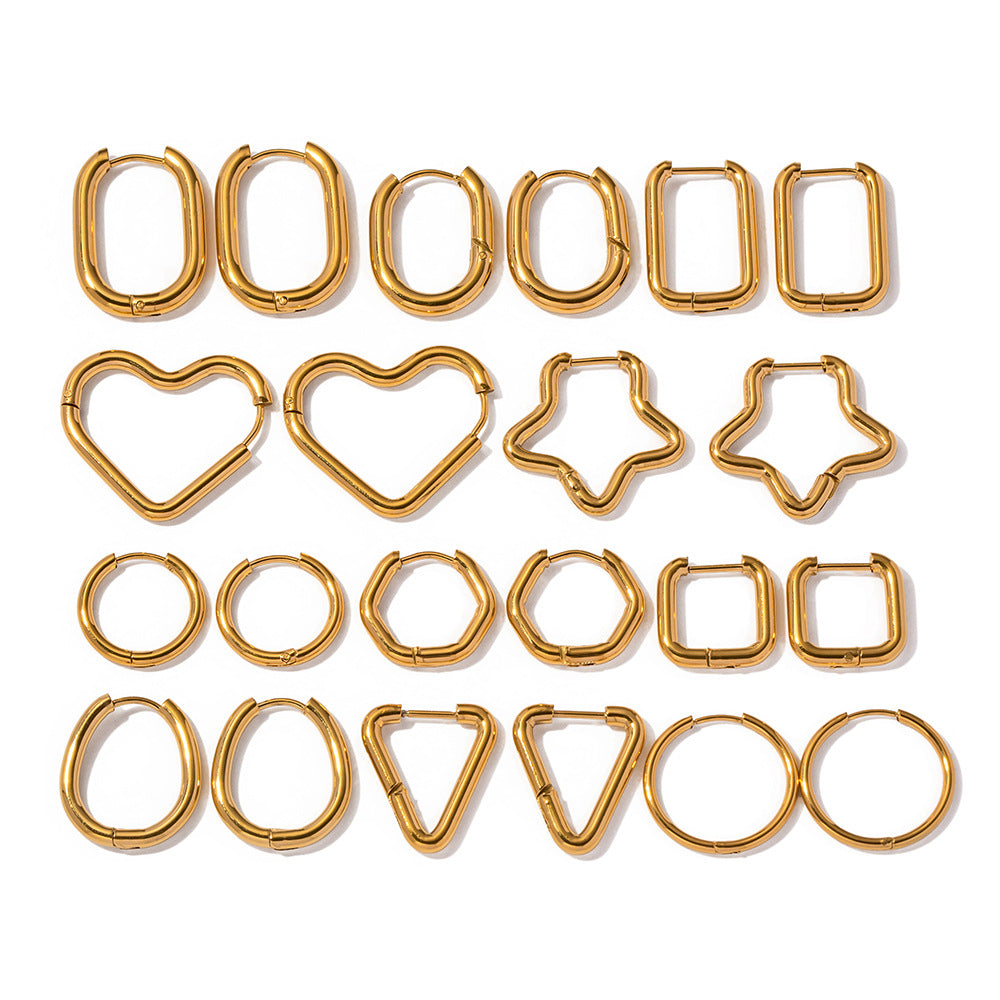 INS Style Heart-Shaped Titanium Steel Earrings with 18K Gold Plating for Women