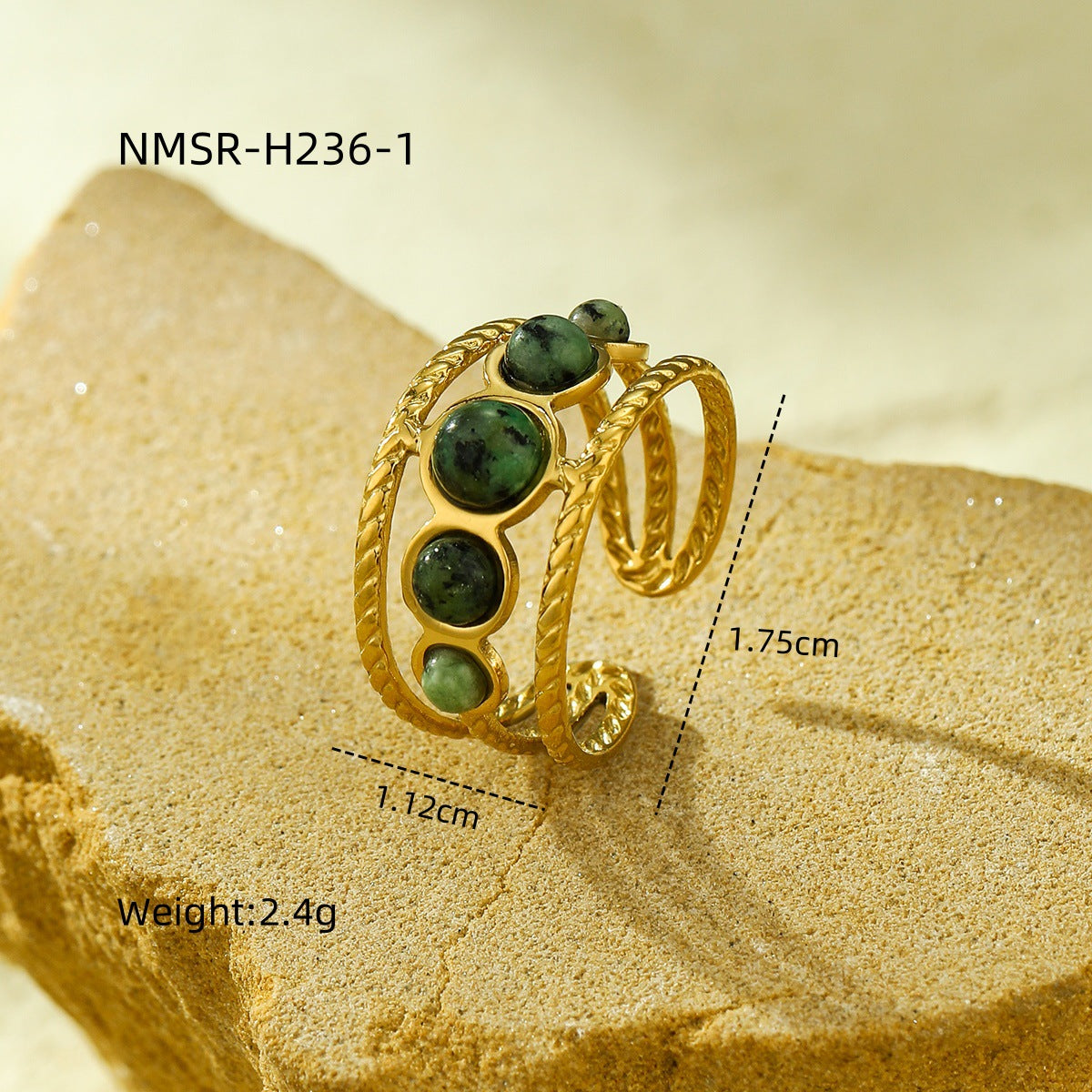 Anillo minimalista de acero de titanio con diseño geométrico, chapado en oro de 18 quilates y detalles de piedra natural para mujer