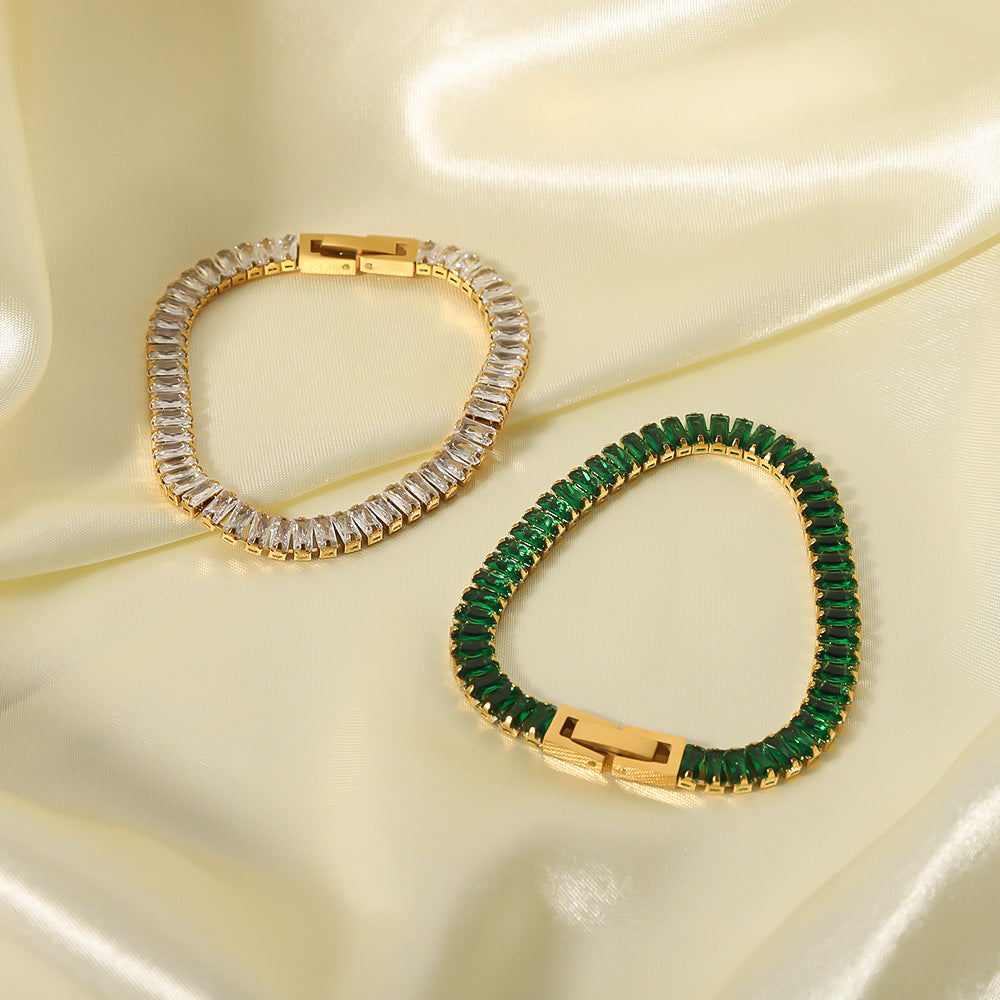 Minimalist Geometric Titanium Steel Bracelet with Full Zirconia Inlay and 18K Vacuum Gold Plating for Women