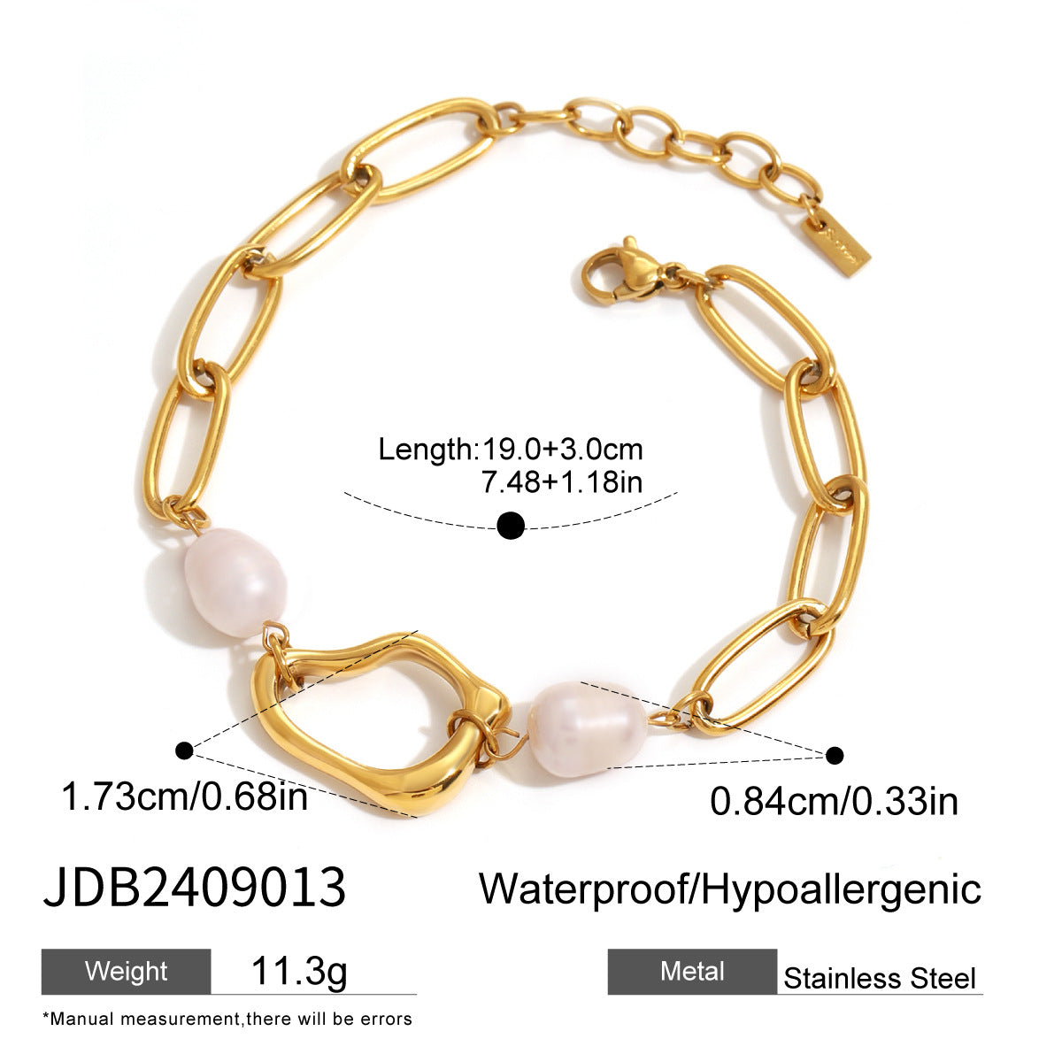 Collar de perlas de onda de acero inoxidable chapado en oro de 18 quilates para mujer