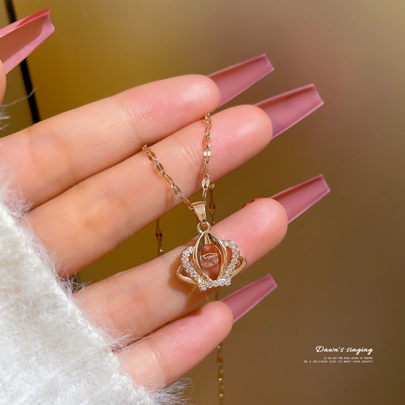 Squisita Collana a Corona in Acciaio al Titanio con Intarsi di Strass per Donne, Delicata Catena alla Clavicola in Stile Fresco e Dolce