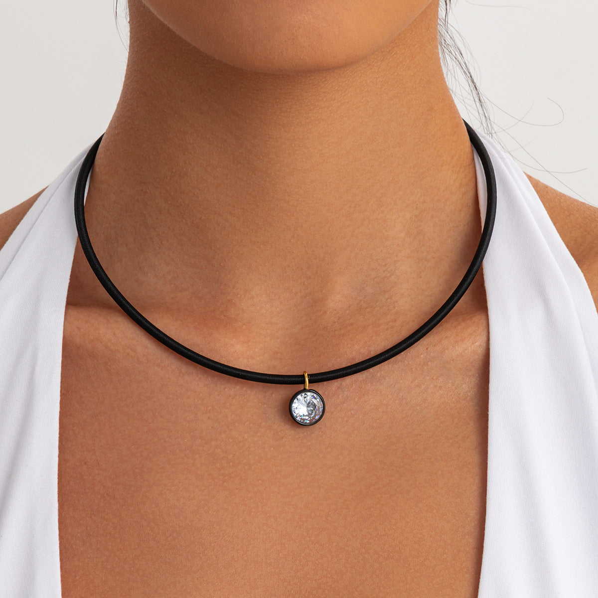 Minimalist Geometric Round Square Stainless Steel PVD Cubic Zirconia Pendant Necklace for Women