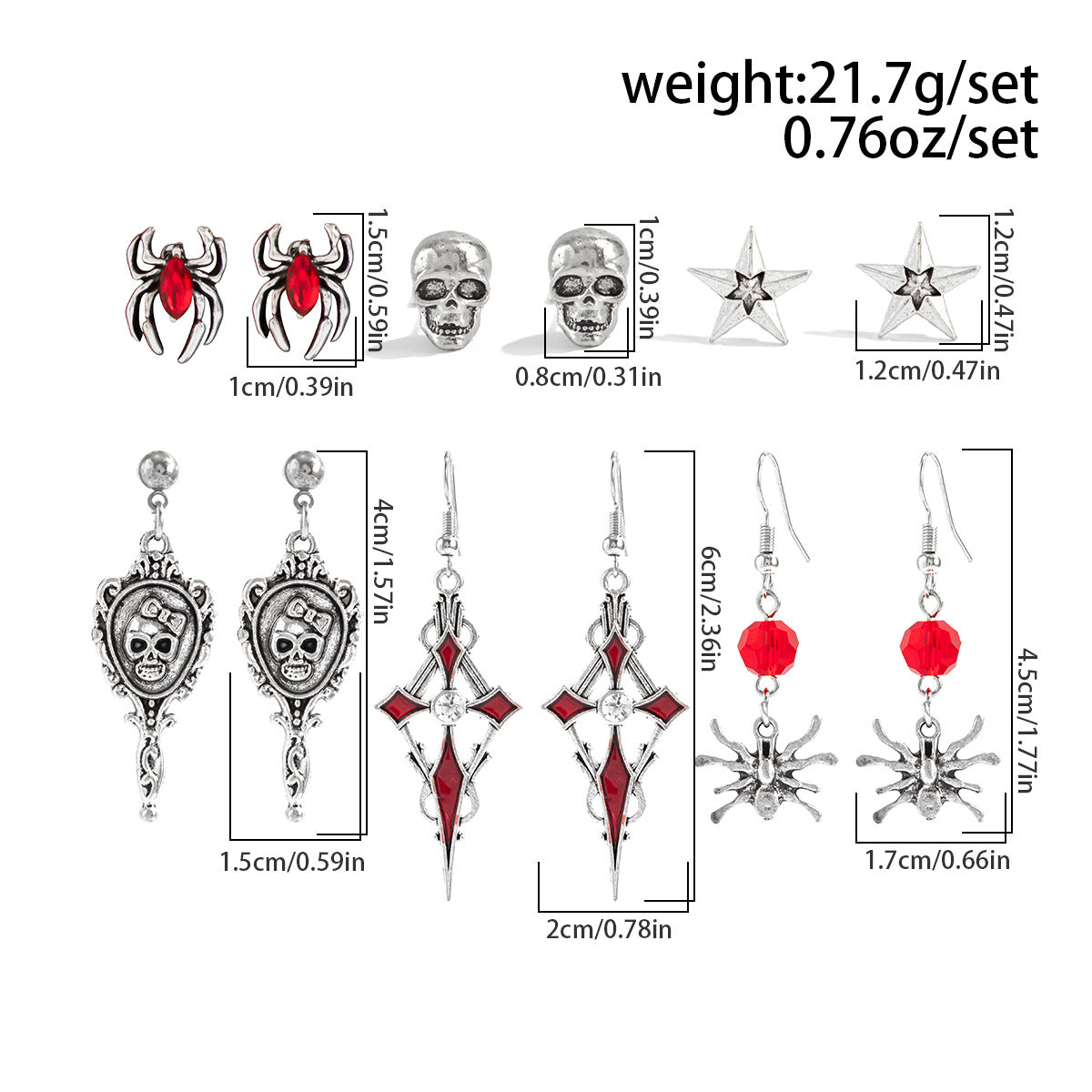 Vintage Alloy Plated Animal Shape Crystal Tassel Earrings Set with Bat and Rose Design for Women