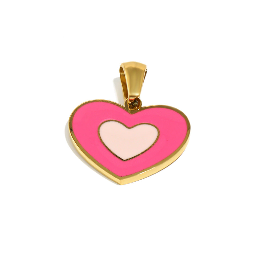 Sweet Heart Shape Stainless Steel Drip Oil 18K Gold Plated Charm Bar