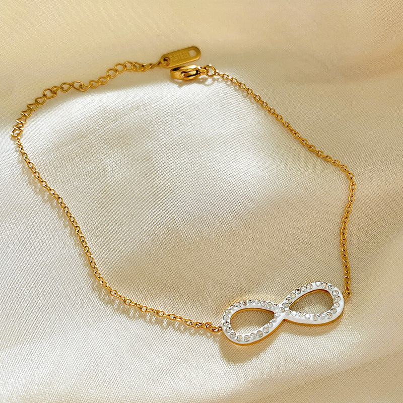 Full Rhinestone Infinity Bow Bracelet Titanium Steel Plated Unisex Fashion Jewelry