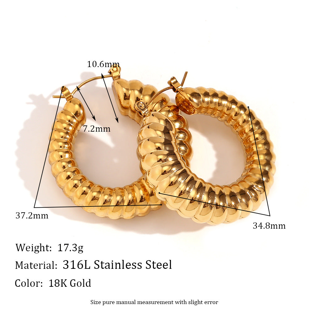 Vintage-Inspired Geometric Stainless Steel Earrings with 18K Gold Plating for Women