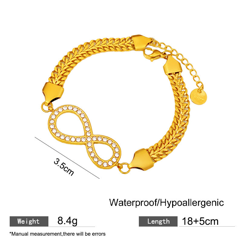 Geometric Heart Infinity Bracelet Titanium Steel Plated Rhinestone Open Cuff Unisex