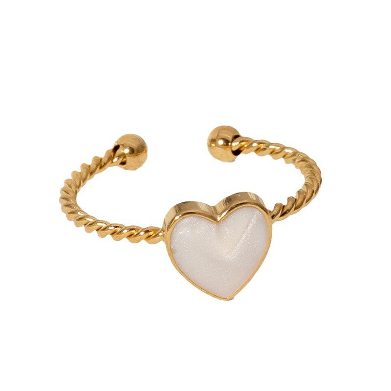 Sweet Minimalist Heart-Shaped Stainless Steel Ring for Women with Plated Finish Adjustable Open Band