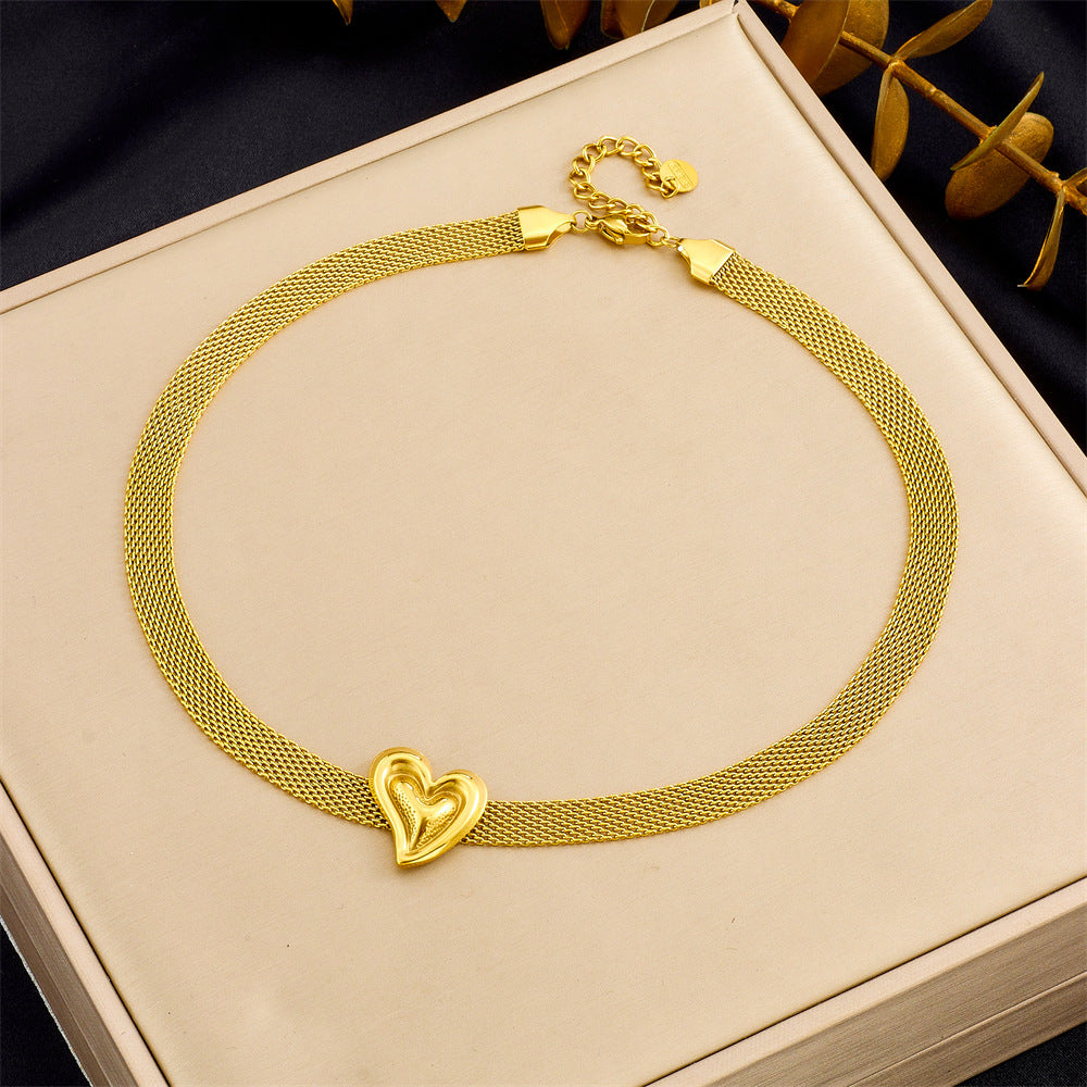 Minimalist Gold Plated Stainless Steel Heart Star Mesh Chain Necklace Set for Women