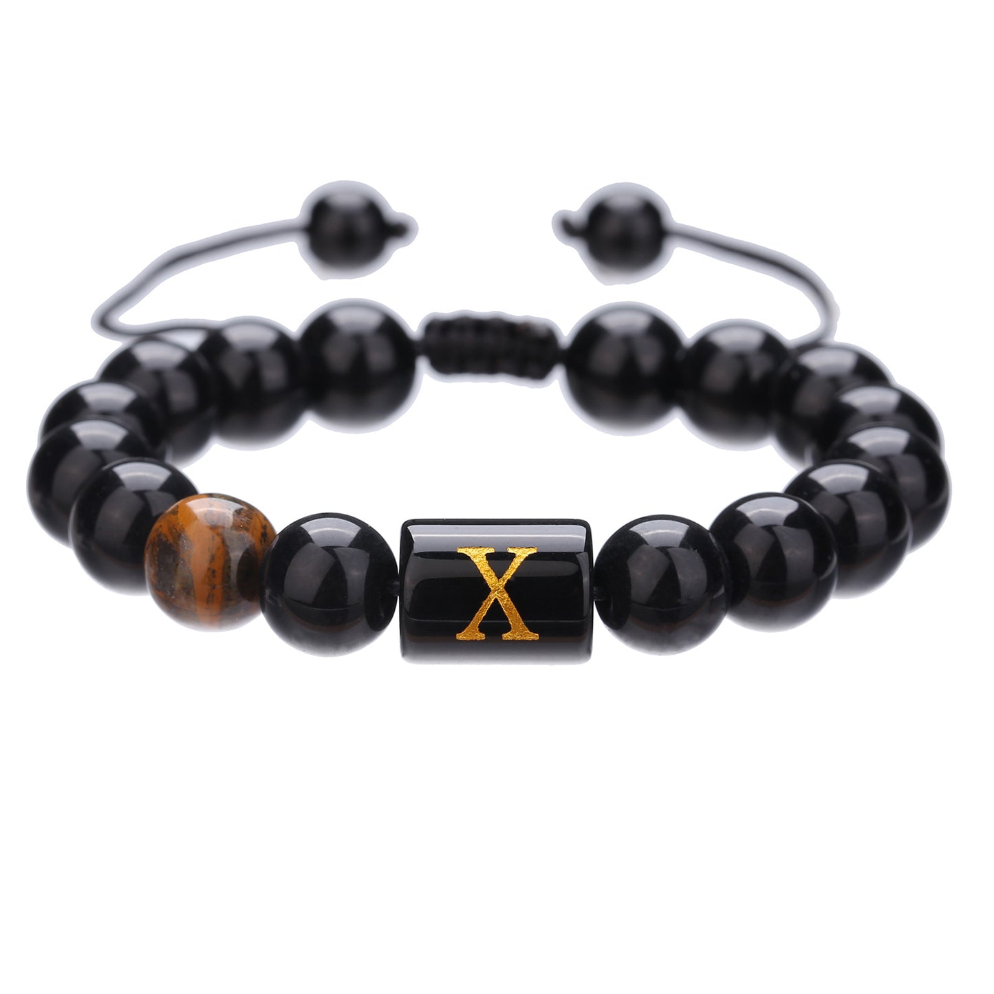 10mm Round Agate Beaded Bracelet with Alphabet Letters Adjustable Unisex
