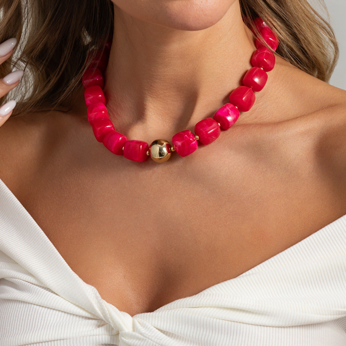 Bohemian Vintage Geometric Round Resin Beaded Necklace for Women DIY Charm Bar