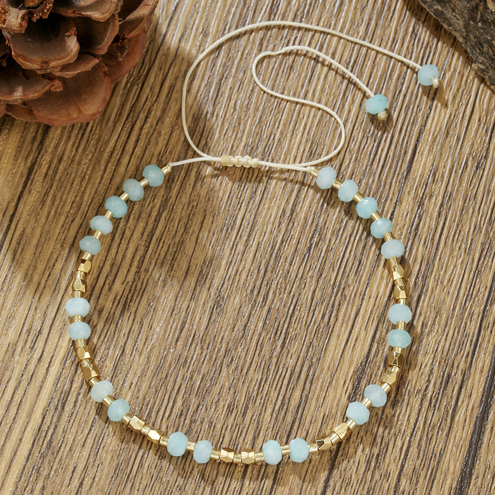 Handmade Geometric Heart Glass Bead and Pearl Bracelet for Women