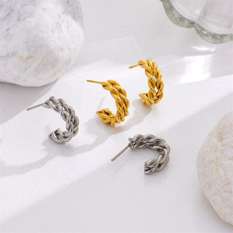Pendientes de Acero Inoxidable Trenzado Geométricos Minimalistas para Mujer con Acabado Chapado