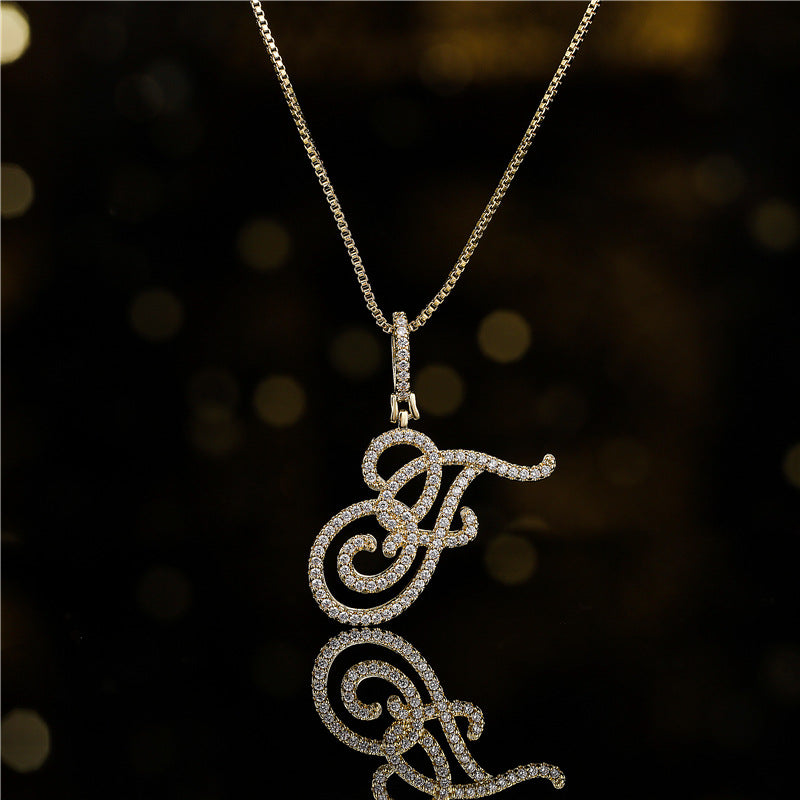 Minimalist Geometric Letter Pendant Necklace in Brass with Micro-Pavé Setting on Box Chain