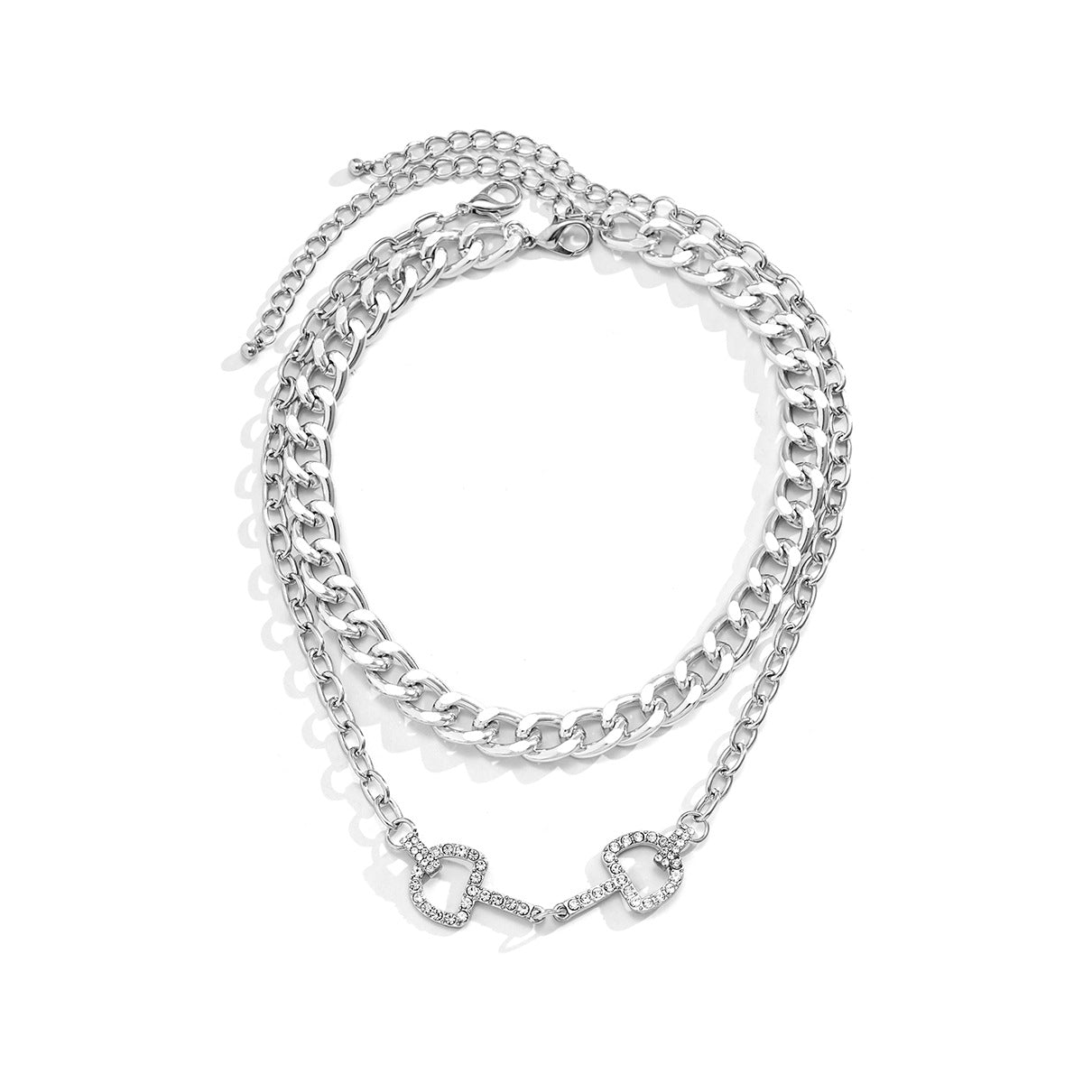 Collana a doppio strato geometrica minimalista spigolosa con strass e catena in lega galvanizzata