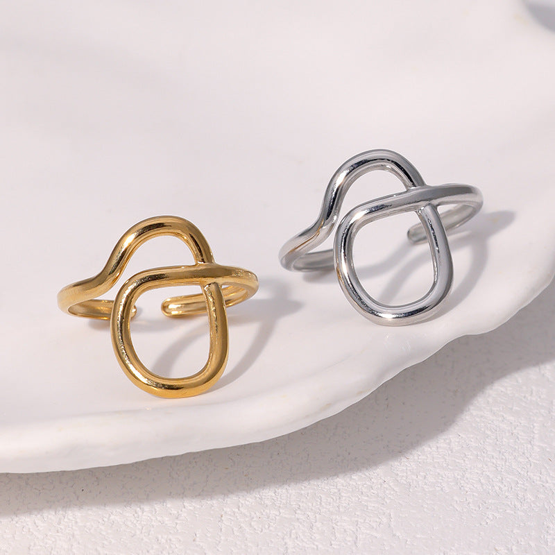 Anello aperto da donna in acciaio inossidabile geometrico minimalista con finitura placcata, anello regolabile di lusso leggero