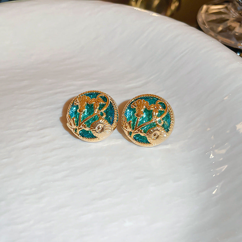 Orecchini a perno da donna geometrici floreali vintage in lega con finitura placcata, eleganti retrò