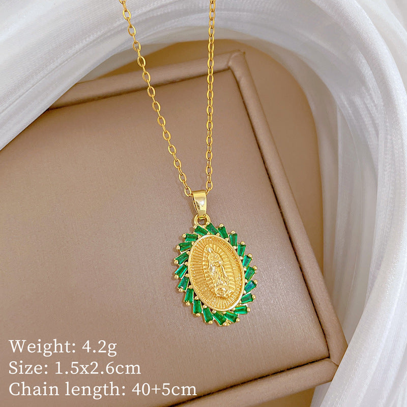 Sweet Oval Moon Rhinestone Pendant Titanium Steel Necklace for Unisex