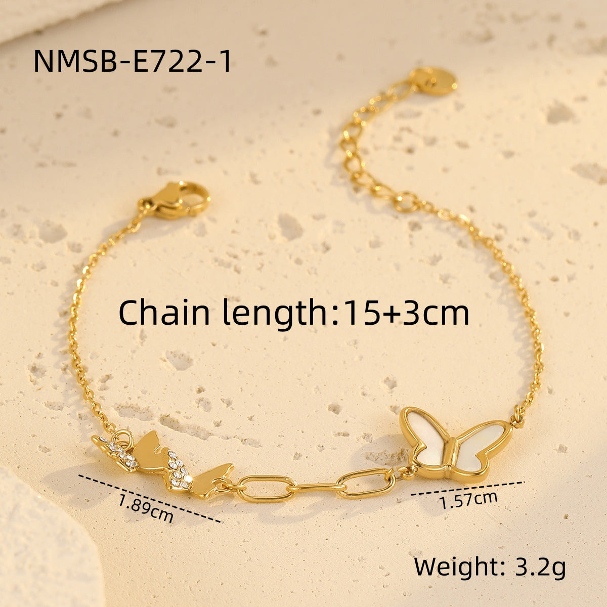 Minimalist Butterfly Shell Design Titanium Steel Bracelet for Women with Rhinestone Inlay and Plated Finish