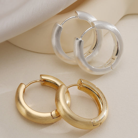 Minimalist Vintage 18K Gold Plated Brushed Geometric Brass Hoop Earrings for Women