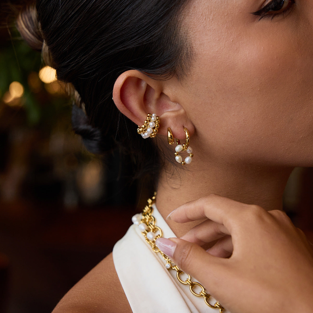 Elegant Geometric Stainless Steel Plated Pearl Earrings for Women
