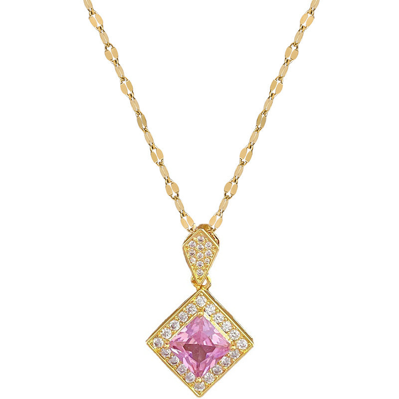 Sweet Elegant Micro-set Geometric Titanium Steel Necklace and Earring Set for Women