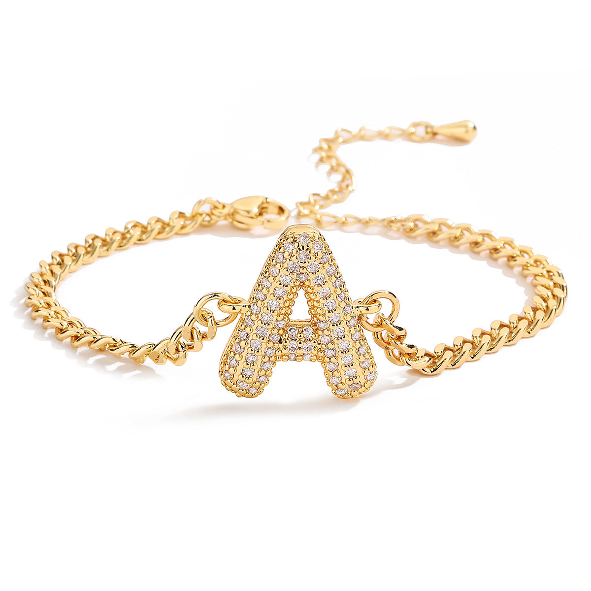 Minimalist Hip-hop 18K Gold Plated Letter Cubic Zirconia Bracelet for Women