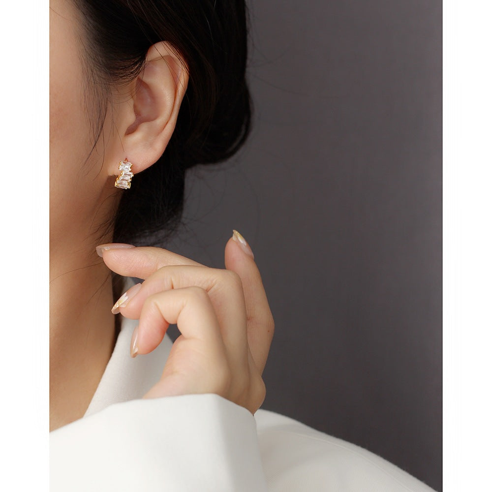 Orecchini rettangolari geometrici eleganti in argento sterling 925 con intarsio di zirconi cubici