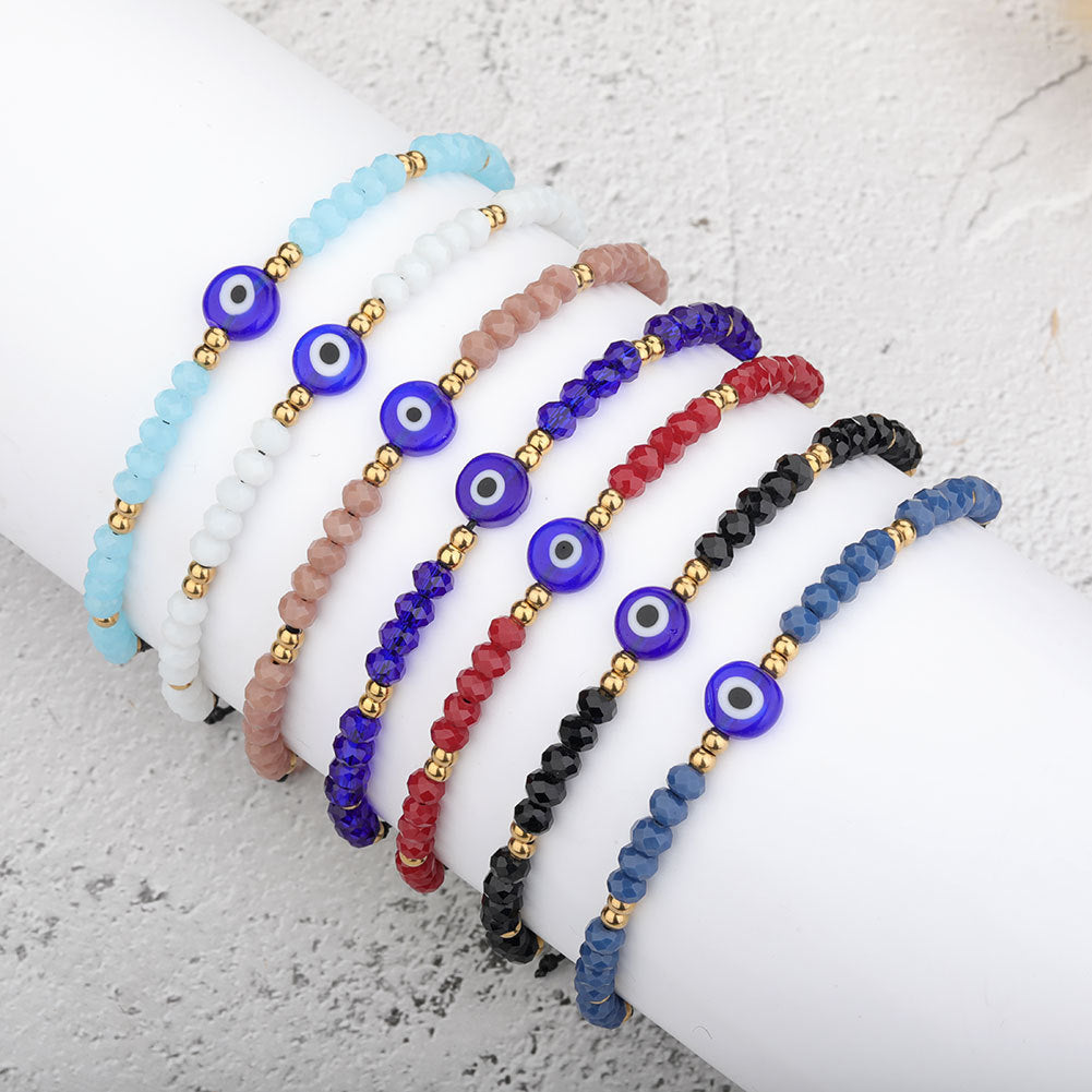 Evil Eye Heart Crystal Beaded Bracelet Stainless Steel Plated Women's Jewelry