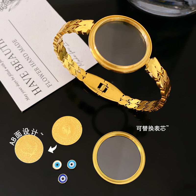 Vintage Round Geometric Plated Titanium Steel Bracelet