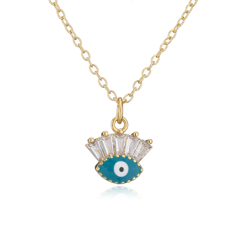 Collana con Pendente Geometrico Minimalista in Rame, Placcatura in Oro 18K e Ciondolo a Occhio di Zircone Smaltato da Donna