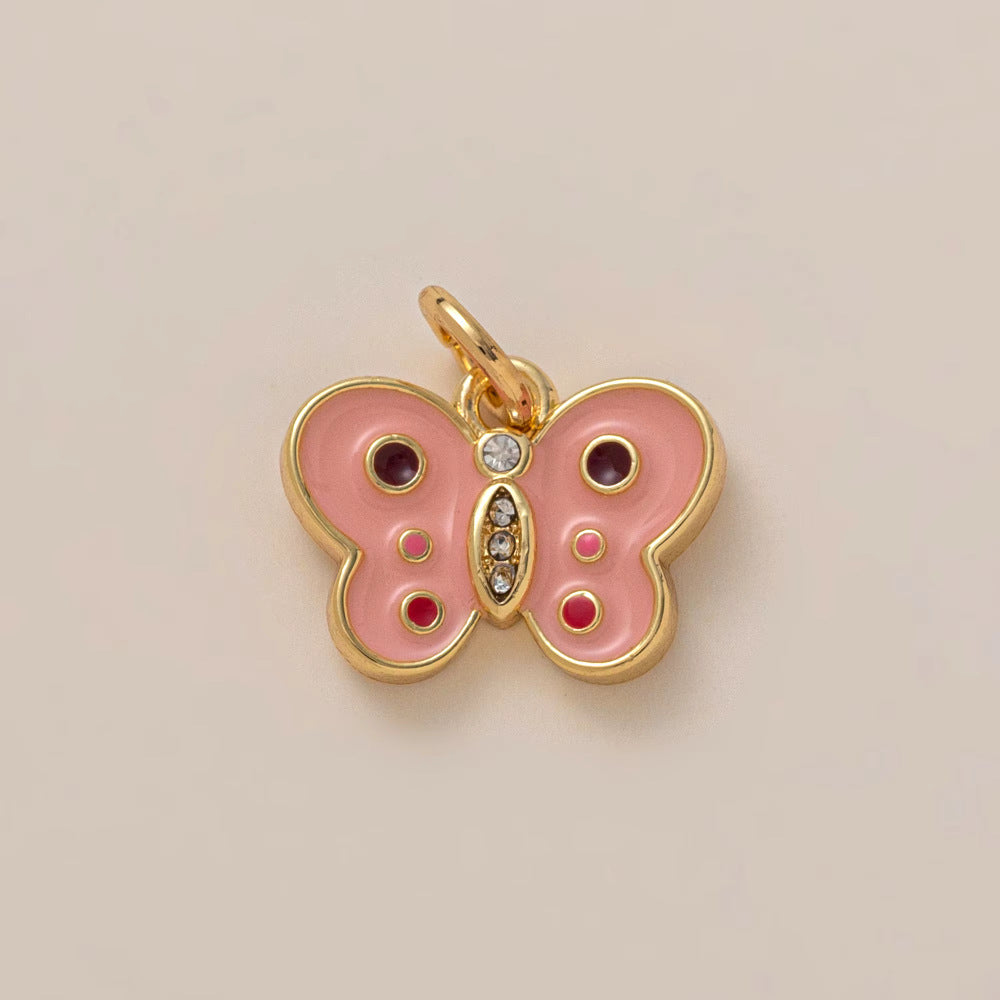 Sweet Drip Oil PVD Gold Plated Animal Charm Bar Stainless Steel Necklace with Rhinestone for Women