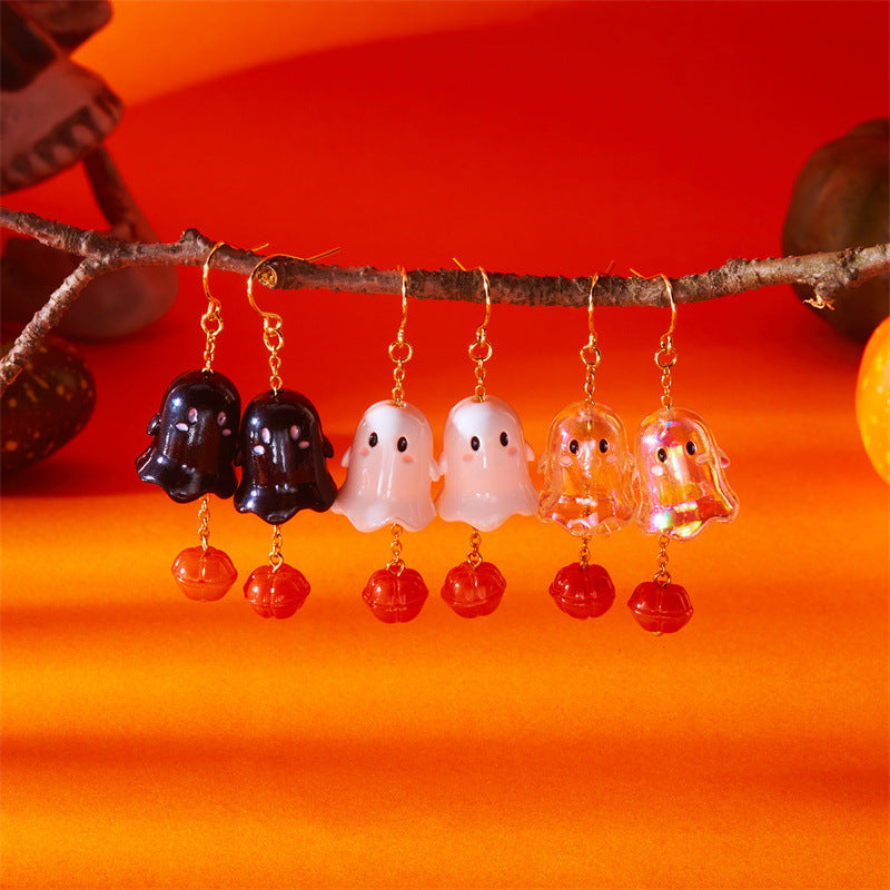 Cute Cartoon Bat Ghost Pumpkin Cat Skull Spider Witch Earrings for Women with Alloy Base and Plated Finish