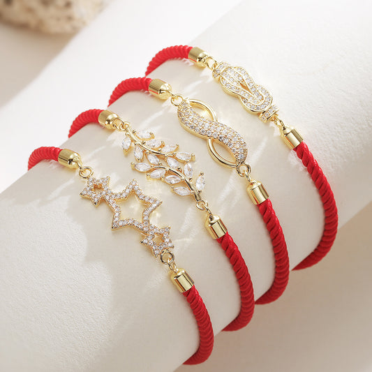 Minimalist Elegant 18K Gold Plated Brass Geometric Star Cubic Zirconia Inlay Bracelet for Women